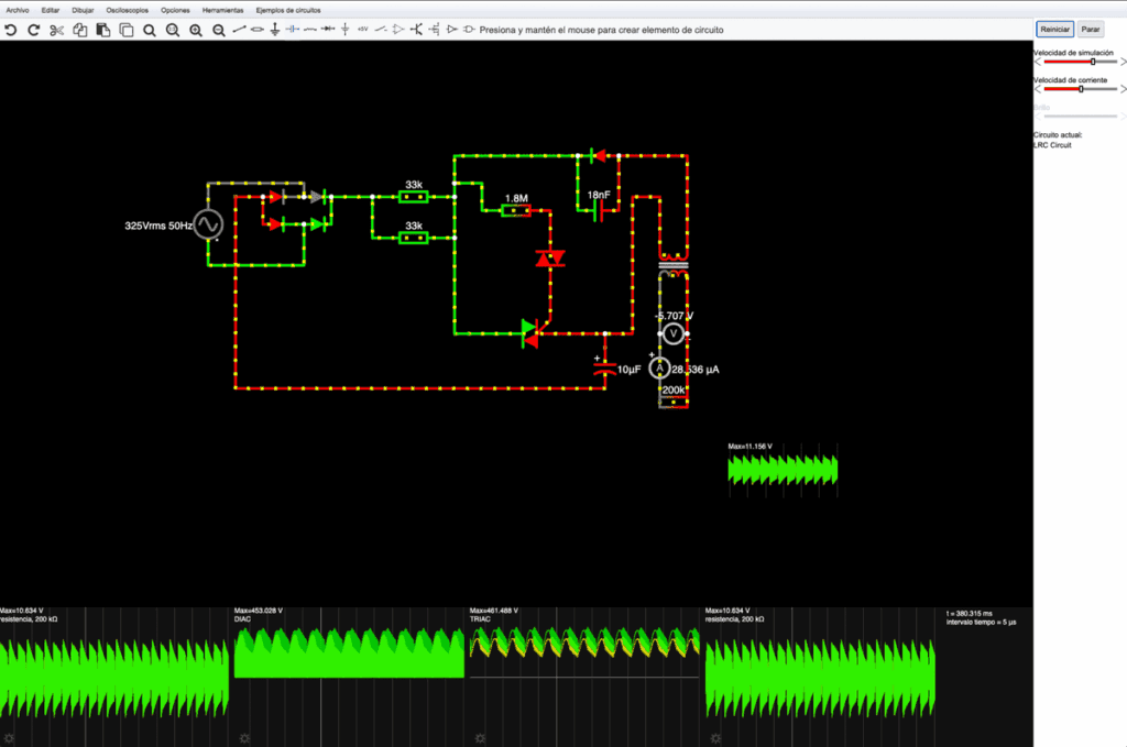 Proyecto pastor eléctrico 5 Esquema Falstad